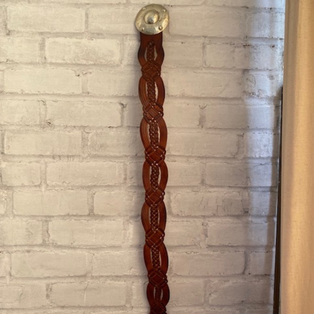 Vintage braided leather belt with silver bugle